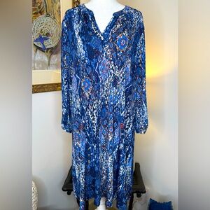 New Directions Women Multicolor Blue Patterned Stretch 3/4 Sleeve Dress Size XL